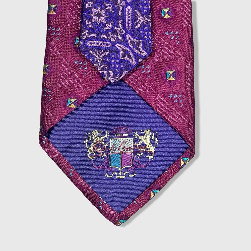 Robert Graham Mens Silk Tie Burgundy Purple Geometric Crest Pattern Necktie